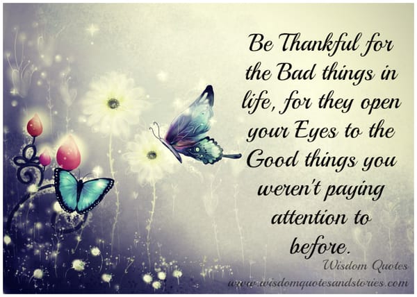 Be thankful for the bad things in life as they open your eyes to the good things you weren't paying attention