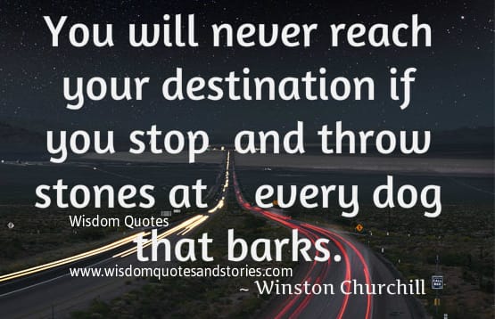 You will never reach your destination if you throw stones at every dog that barks - Winston Churchill