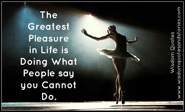 The greatest pleasure in life is doing what people say you cannot do