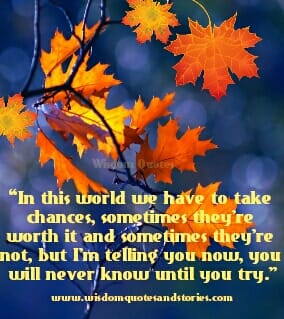 In this world we have to take chances, sometimes they're worth it and sometimes they're not